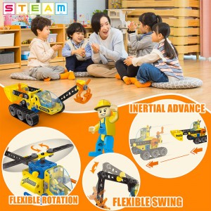 117PCS 6-in-1 City Construction Truck Inertia Model DIY Building Kit Excavator Children Hand on STEM Engineering Toys for Kids