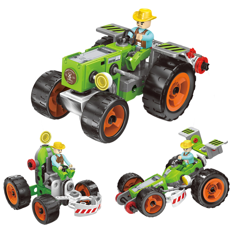 3-in-1 Apejọ DIY Agriculture ikoledanu Toy Harvester Plow Machine Ṣiṣeto Ohun elo Ile-iṣẹ Tirakito Ilu Ilu Fun Awọn ọmọde