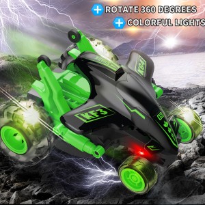 ឧបករណ៍បញ្ជាពីចម្ងាយ 27MHz Devil Shark Car Kids Cool up-Right Spinning 360 Degree Rotation RC Stunt Car with Colorful Light