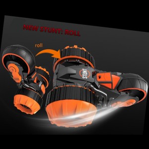 USB Rechargeable 3 Rounds Battery Operated Remote Control Flip Tricycle Cool Rc Rolling Stunt Car Toy for Kids Boys Gift
