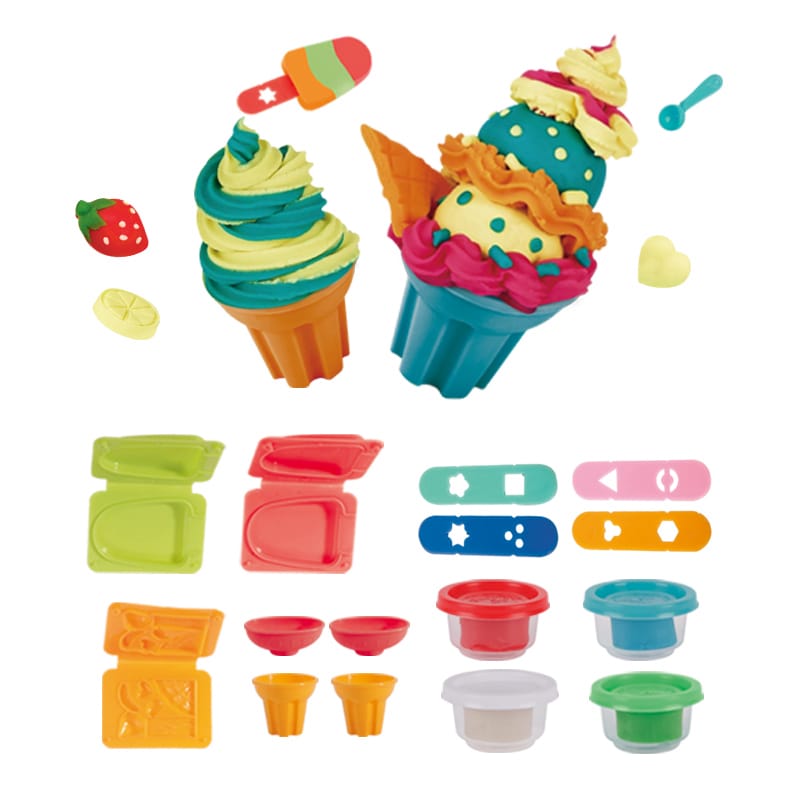កុមារច្នៃប្រឌិត DIY Plasticine Kit Kids Hand-On-On-on Ability Training Kids Clay Ice Cream Making Mold Dough Tool Toys