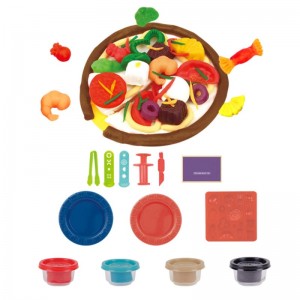 Children Pretend Play Breakfast Pizza Making Clay Set DIY Colorful Plasticine and Tool Kit Toddler Montesorri Kids Dough Toys