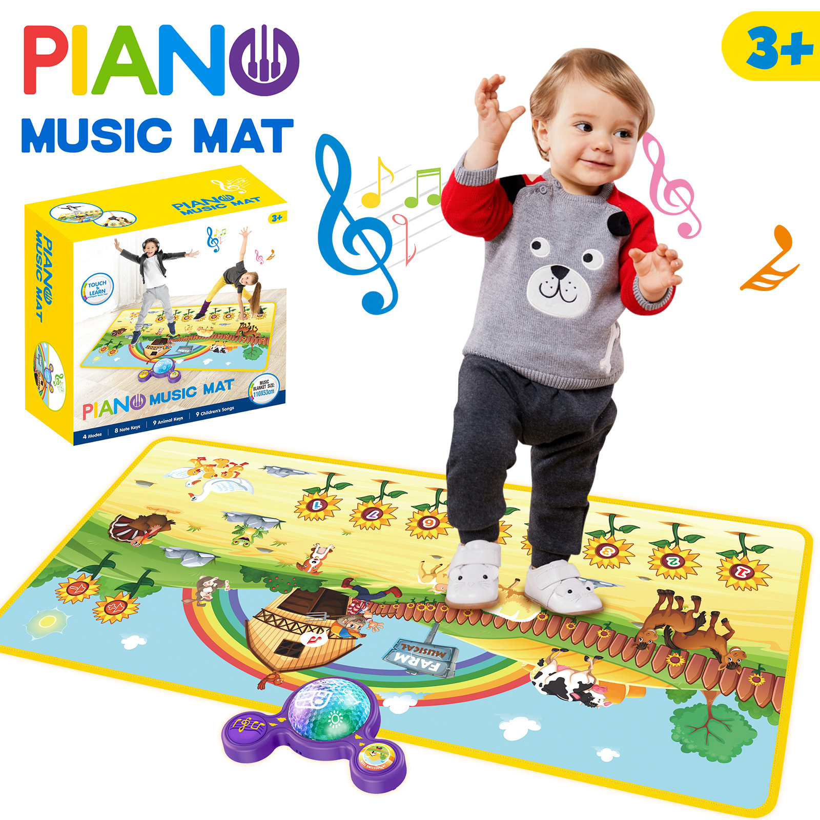 Toddler Music Learning Mat with 9 Farm Sounds & Q&A Mode – Interactive Educational Toy Gift Ages 1-3