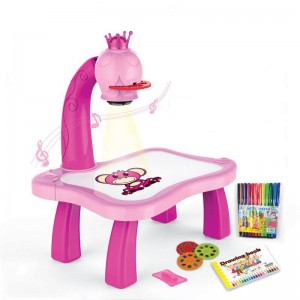 Kids Projection Drawing Table with 24 Patterns, Light & Music – Art Graffiti Board, Pens & Book Gift