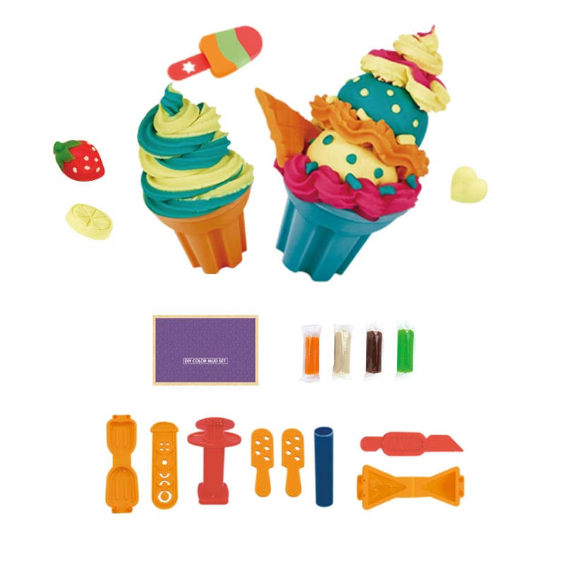 Popsicle ya Plastiki ya Rangi ya Watoto Iliyoundwa na DIY Plastic Cutter Roller Set Montessori Ice Cream Maker Clay Mold Kit kwa ajili ya Watoto.