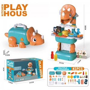 41 Pieces Luxury Pretend Kitchen Cooking Toy Set with Deformed Cartoon Dinosaur Suitcase