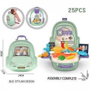 Children Pretend Play Backpack Kitchen Play Kit 25-Piece Chef Toy Set for Girls with Plastic Cooking Pot and Simulated Food
