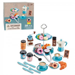 38pcs Kids Pretend Play Afternoon Tea Set Toy Simulated Dessert Diy Assembly Dim Sum Rack Coffee Maker Kit