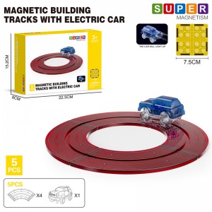 Flexibla DIY-magnetiska byggspelautomater för barn, racerbanor med elektriska lysande bilar
