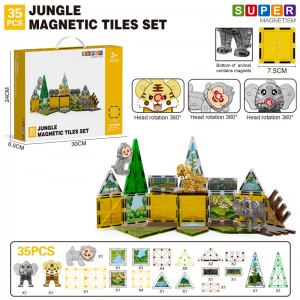 Wholesale Jungle Animal Magnetic Tiles Toy Set Wild Animals Magnet Building Blocks for Kids