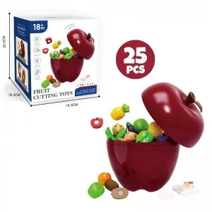 Pretend Food Cutting Set – Apple Storage Toy with 25/35 Fruit Pieces for Kids
