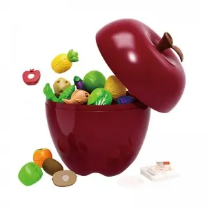 Pretend Food Cutting Set – Apple Storage Toy with 25/35 Fruit Pieces for Kids