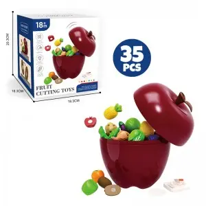 Pretend Food Cutting Set – Apple Storage Toy with 25/35 Fruit Pieces for Kids