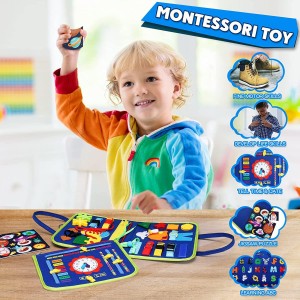 Montessori Busy Board for Toddlers – Felt Sensory Travel Toy with Preschool Learning Activities