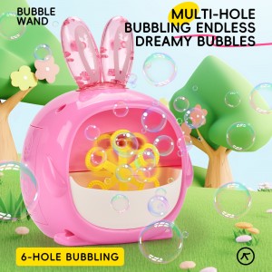 6 Holes Cartoon Rabbit Bubble Blower Toys Kids Summer Outdoor Play Electric Bunny Bubble Machine Toy with Bubble Solution