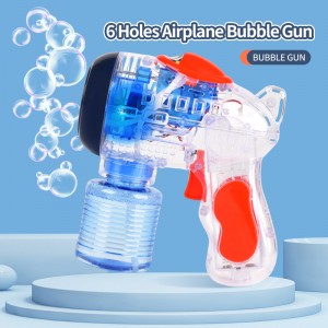 Kids Outdoor Fun Gift Transparent Bubble Blower Electric Clear Plane Bubble Gun Toys with Colorful Lights & Bubble Solution