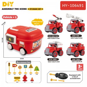 City Construction Fire Rescue Educational Play Fine Motor Skills Development DIY Kids Assembly Toy Truck Set with Storage Box