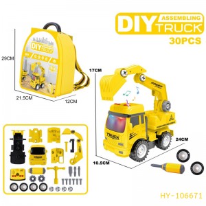 Friction Powered Excavator/Crane/Dump Truck/Concrete Mixer DIY Assembly Engineering Truck Toys Set with Backpack & Light & Music