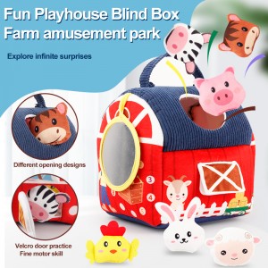 Toddlers Enlighten Gift Baby Portable Fabric Farm Cabin Educational Early Learning Farm Playhouse Toy with 6 Cartoon Animals