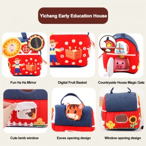 Toddlers Enlighten Gift Baby Portable Fabric Farm Cabin Educational Early Learning Farm Playhouse Toy with 6 Cartoon Animals