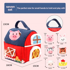 Toddlers Enlighten Gift Baby Portable Fabric Farm Cabin Educational Early Learning Farm Playhouse Toy with 6 Cartoon Animals