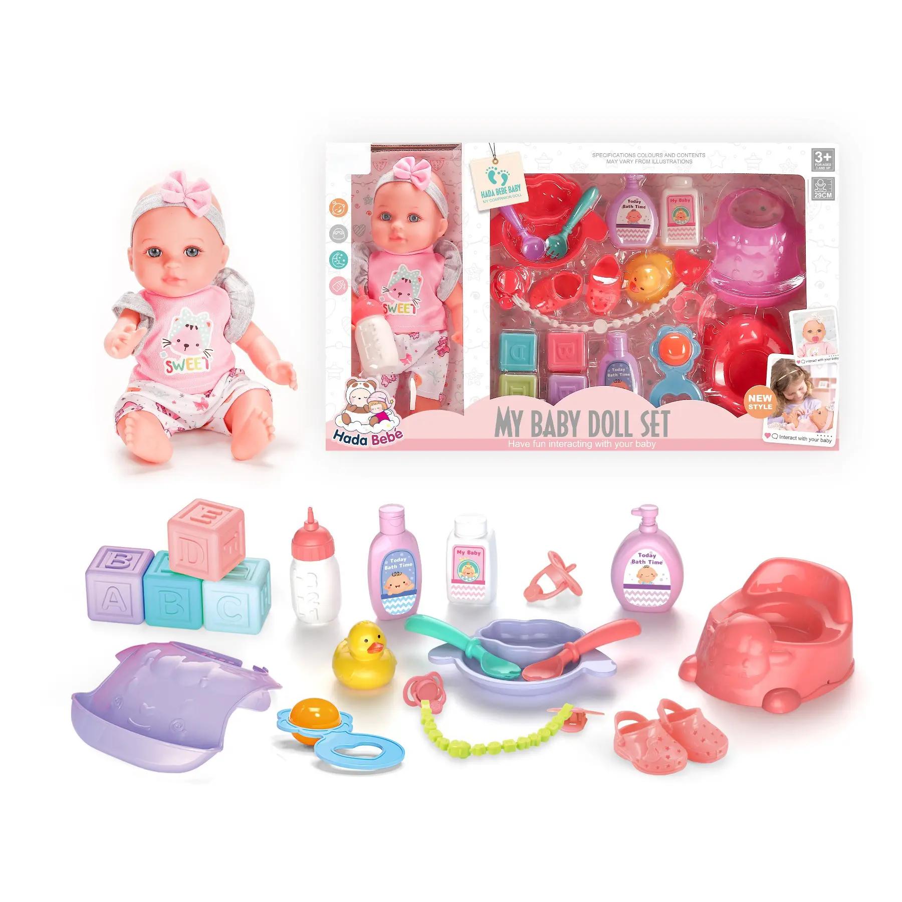 12 Inch Soft Vinyl Baby Doll with Feeding, Bath & Learning Set for Pretend Play