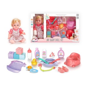 12 Inch Soft Vinyl Baby Doll with Feeding, Bath & Learning Set for Pretend Play