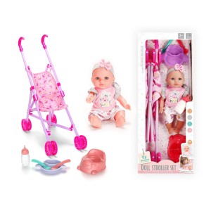 12 Inch Soft Vinyl Doll with Stroller & Feeding Set – Pretend Baby Care Toy
