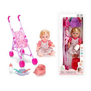 12 Inch Soft Vinyl Doll with Stroller & Feeding Set – Pretend Baby Care Toy