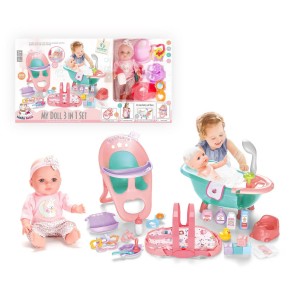 12 Inch Soft Vinyl Baby Doll with Cradle, High Chair & Bathtub – 3-in-1 Care Set