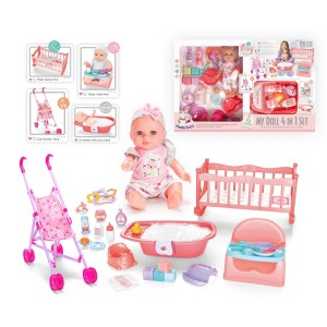 12 Inch Soft Vinyl Baby Doll with Stroller, High Chair & Bathtub – Multi-Scene Care Set