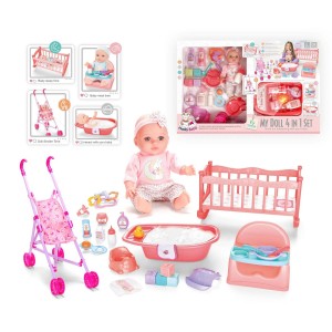 12 Inch Soft Vinyl Baby Doll with Stroller, High Chair & Bathtub – Multi-Scene Care Set