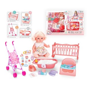 12 Inch Soft Vinyl Baby Doll with Stroller, High Chair & Bathtub – Multi-Scene Care Set