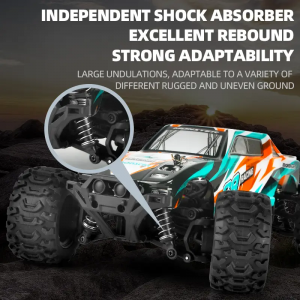 Hraðfjarstýrður fjarstýrður bíll – 35 km/klst, 2.4G fullbúinn fjarstýrður bíll, fjórhjóladrifinn, skvettuheldur fyrir heildsala (rauður/fjólublár/grænn)