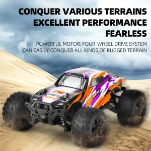 Hraðfjarstýrður fjarstýrður bíll – 35 km/klst, 2.4G fullbúinn fjarstýrður bíll, fjórhjóladrifinn, skvettuheldur fyrir heildsala (rauður/fjólublár/grænn)