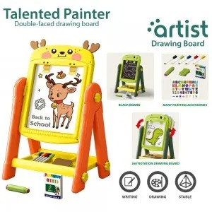 Kids Double-Sided Easel Toys Set: Whiteboard & Blackboard with ABC 123 Math Symbols