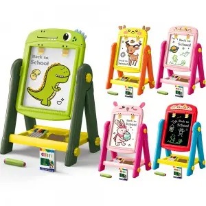 Kids Double-Sided Easel Toys Set: Whiteboard & Blackboard with ABC 123 Math Symbols