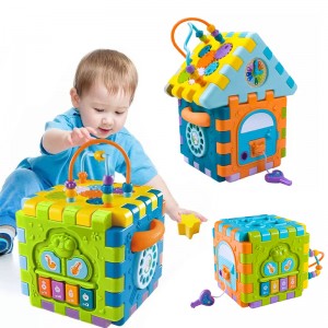 Toddler Educational DIY 3D Puzzle House Assemble Blocks Learning Hexahedron Montessori Musical Activity Cube Toy for Babies