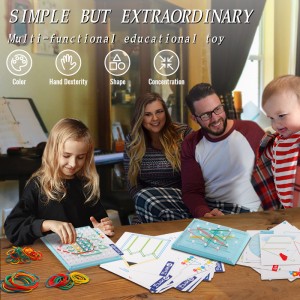 Child Montessori Educational Peg Board Kids Mathematical Graphical Geoboard STEM Toy with 60 Pattern Cards and 100 Latex Bands