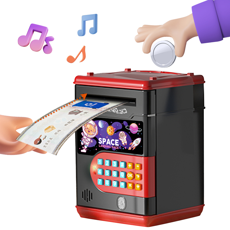 Inneal ATM Dealanach Ioma-ghnìomhach Kid Fuasgladh Facal-faire Meòir-lorg Foghlaim Piggy Bank Toy Bonn Pàipear Sàbhaladh Airgid Bogsa