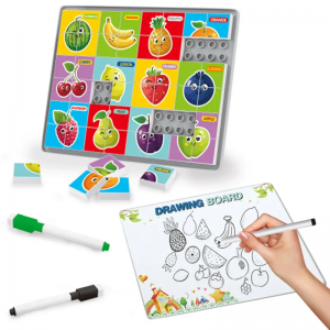 Educational Fruit Building Blocks Puzzle Toys with Drawing Board Safe Large Pieces for Toddlers Kids STEM Learning