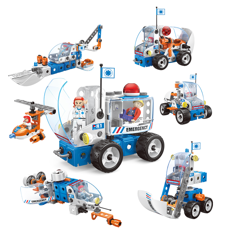 STEAM Ẹkọ Skru ati Nut Nsopọ Ohun elo Ohun elo Ohun elo Ohun elo pajawiri 117pcs 7-in-1 Awọn nkan isere Apejọ Ikoledanu DIY fun Awọn ọmọde