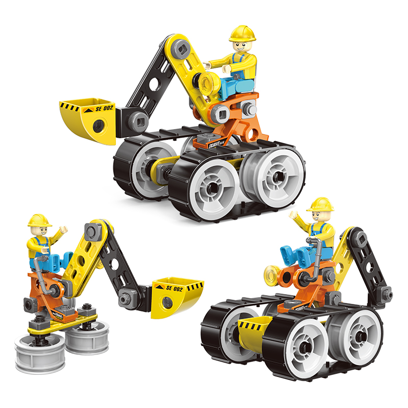 3-in-1 Ṣiṣu DIY skru Ati Eso Ikole Excavator Awoṣe Awọn ọmọ wẹwẹ Fine Motor Ogbon Ikẹkọ Apejọ Engineering ikoledanu Toys