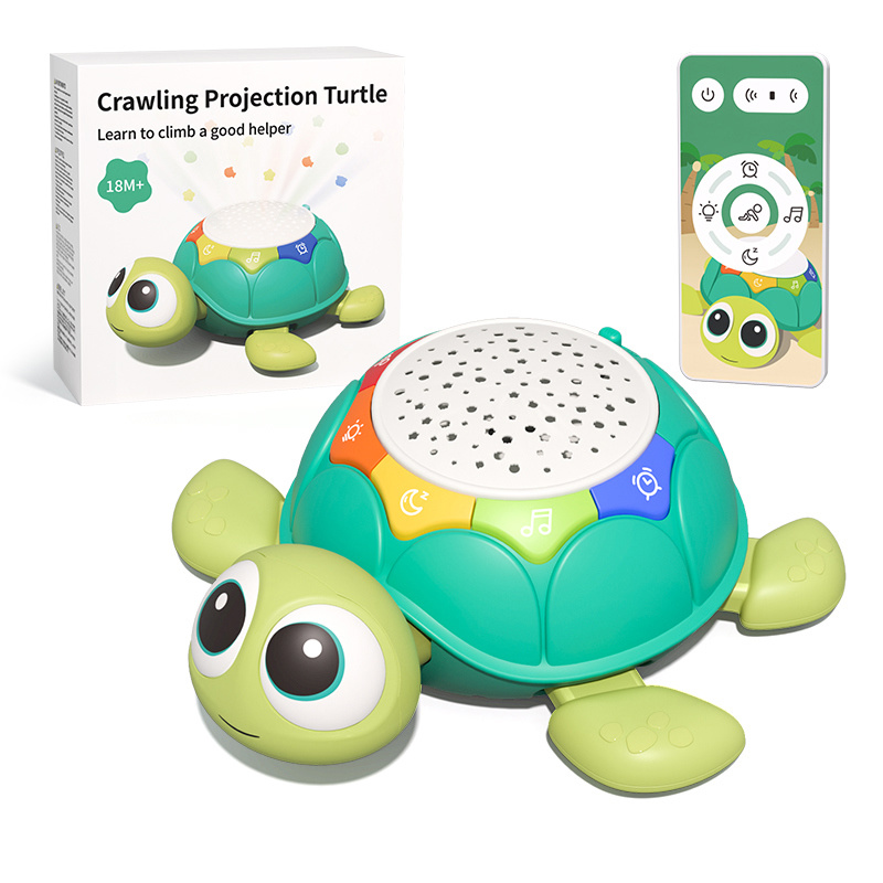 Bata nga Pagkat-on Pag-crawl sa Electric Tortoise Dulaan Ulo Nag-uyog Cartoon Animal Projection Lighting Musical Remote Control Turtle Dulaan