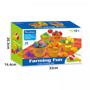 34PCS Toddler Color Sorting Learning Set Farming Market Kitchen Realistic Fruits Vegetables Preschool Kids Cutting Play Food Set