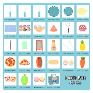 43pcs Picnic Basket Play Set Toy Simulated Cake Ice-Cream Cone Dessert Donut Bread Dim Sum Rack Vegetables Fruits Cutting Toys