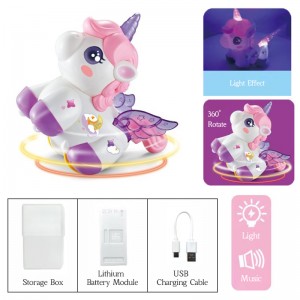 360 Degrees Rotation Stunt Walking Rechargeable Kids Unicorn Toys with Light & Music
