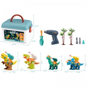 Kids STEM Education DIY Construction Kit Soft Bullets Dart Launch Screws Assembly Dinosaur Toy Set with Drill & Storage Box