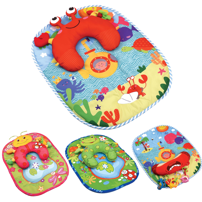Infant Sleeping Carpet Mat Lie Crawling Playmat Multi Colorful Animal Patterns Baby Sensory Play Mat with Soft U-Shaped Pillow