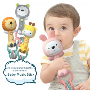 Newborn Sensory Musical Stick Cartoon Giraffe/ Rabbit/ Bear/ Lion Rattle Teether Infant Early Educational Baby Rattles Toys